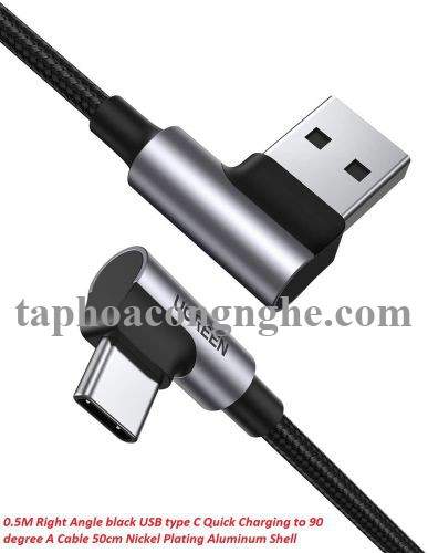 Ugreen 20855 0.5M 2 đầu bẻ góc 90 độ cáp usb type C ra A mạ Nickel đầu bọc nhôm chống nhiễu US176 30020855